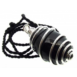 Black Tourmaline Tumbled Gemstone Spiral Pendant